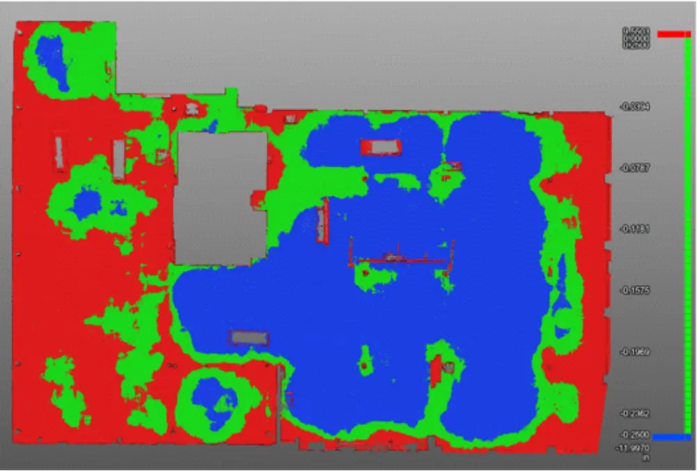 allenface-epitesi-folyamatok_c Laser scan's heat map of the industrial floor