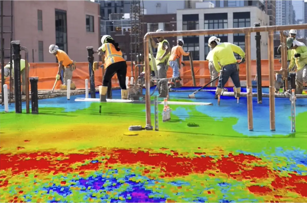 Smoothing wet concrete in real time using heat map visualisation