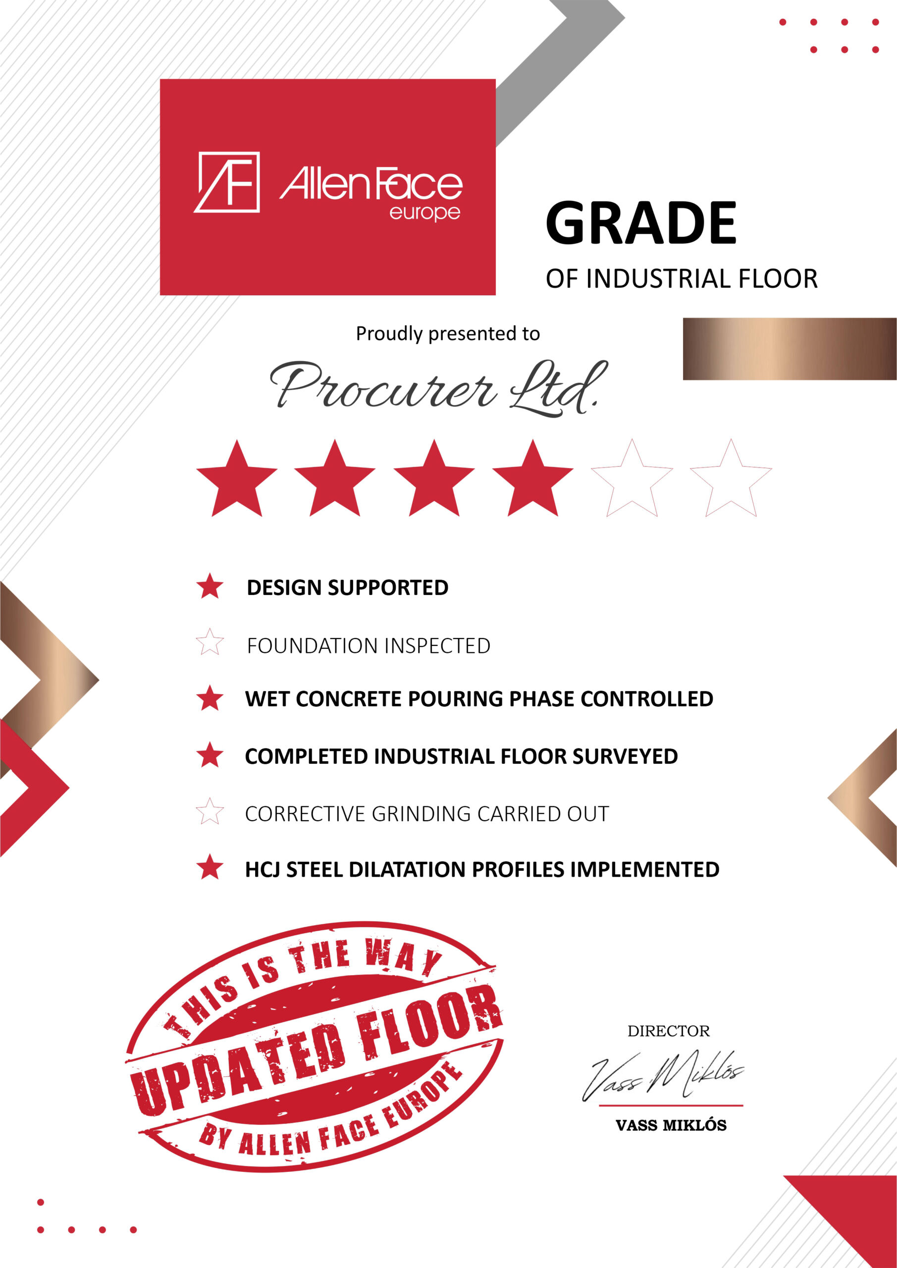 Industrial floor qualification certificate